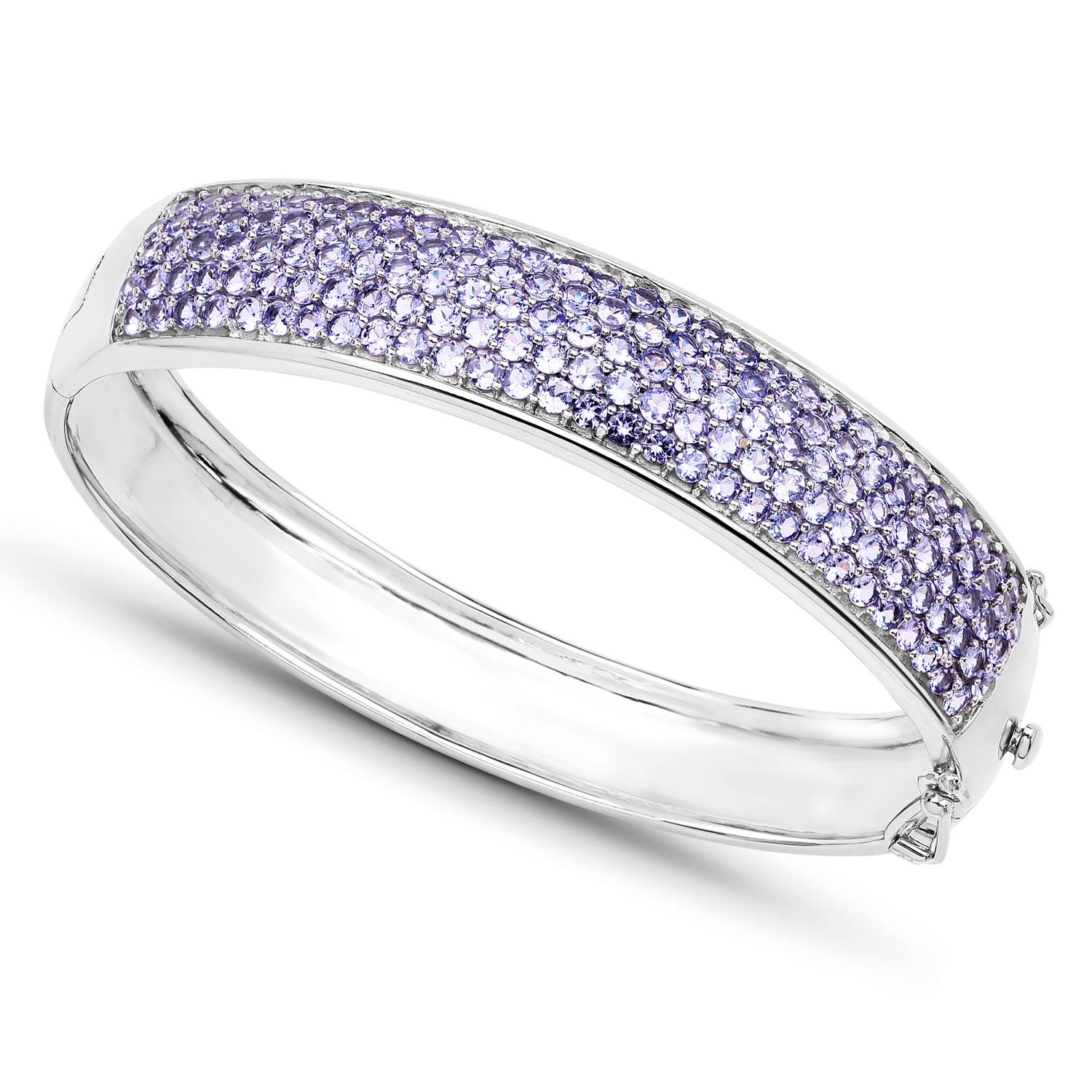 Round Cut 10.29 Carat Genuine Tanzanite .925 Sterling Silver Bangle