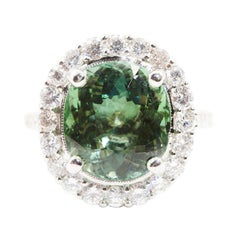 10.29 Carat Green Oval Tourmaline and 1.78 Carat Diamond Platinum Cocktail Ring