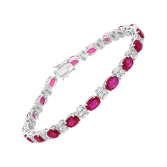 10.29 TCW Oval Ruby Gemstone Diamond Tennis Anniversary Bracelet 14k White Gold