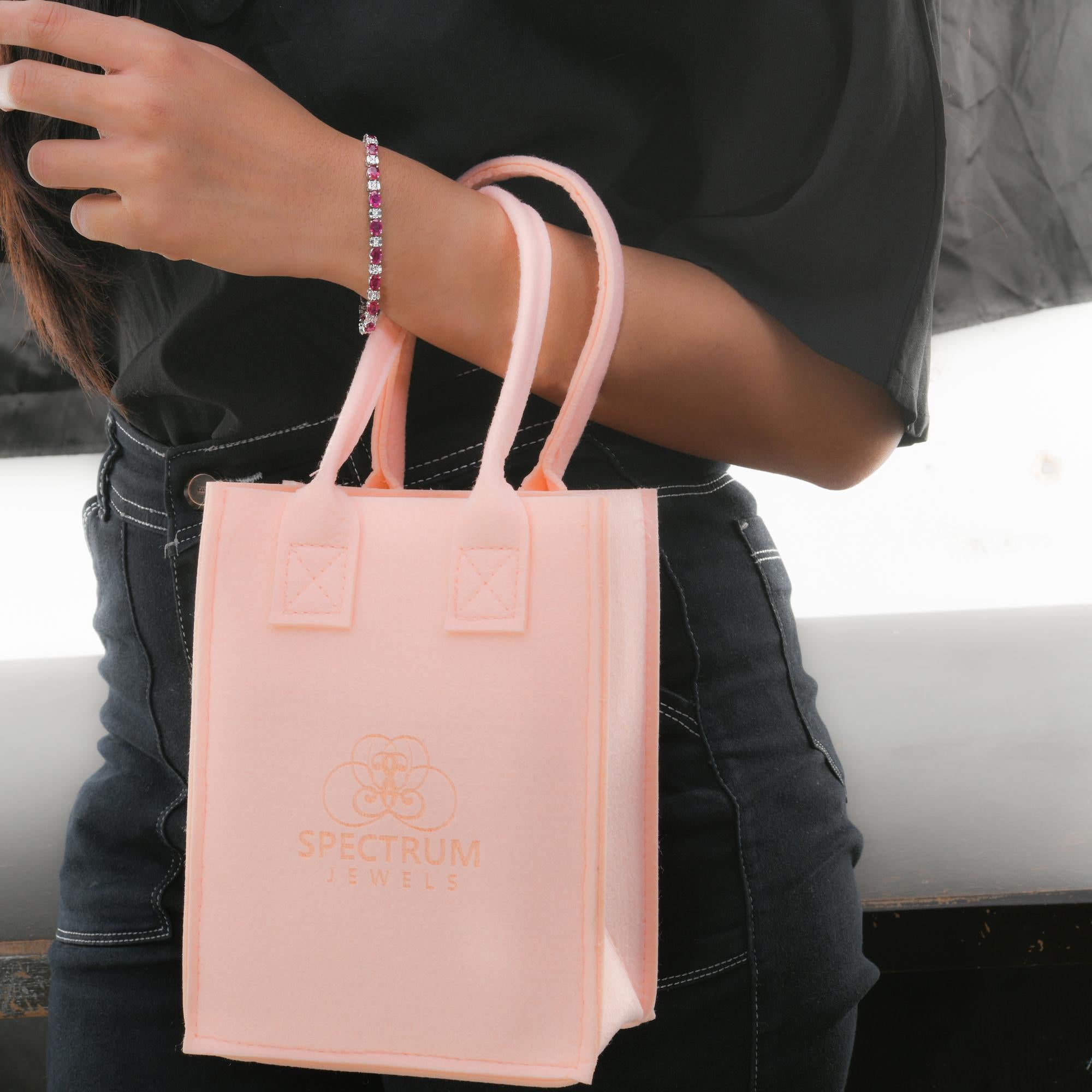 10,29 TCW Oval Rubin Edelstein Diamant Tennis Jahrestag Armband 18k Weißgold im Angebot 2