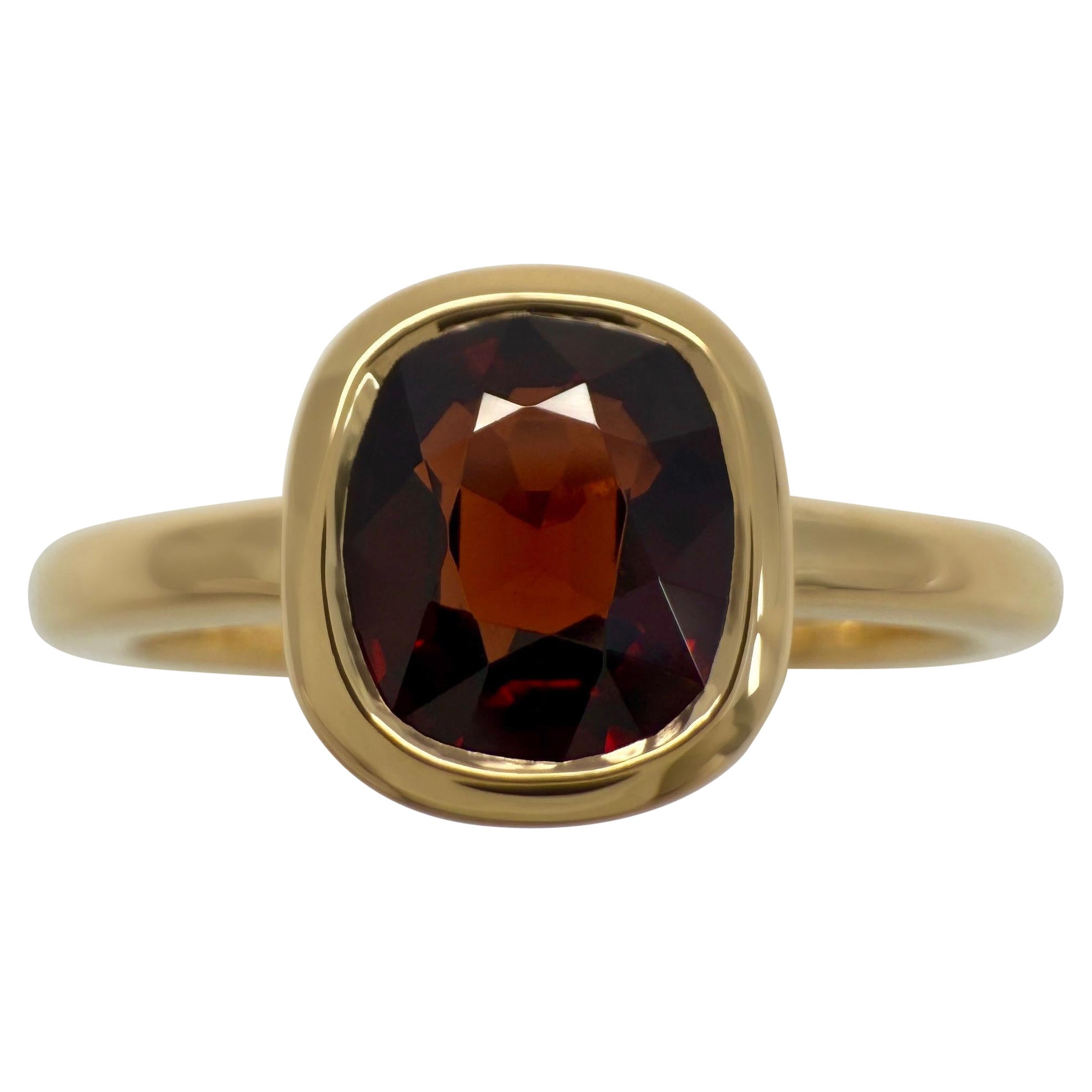 1.02ct Deep Red Spinel Cushion Cut 18k Yellow Gold Bezel Rubover Solitaire Ring