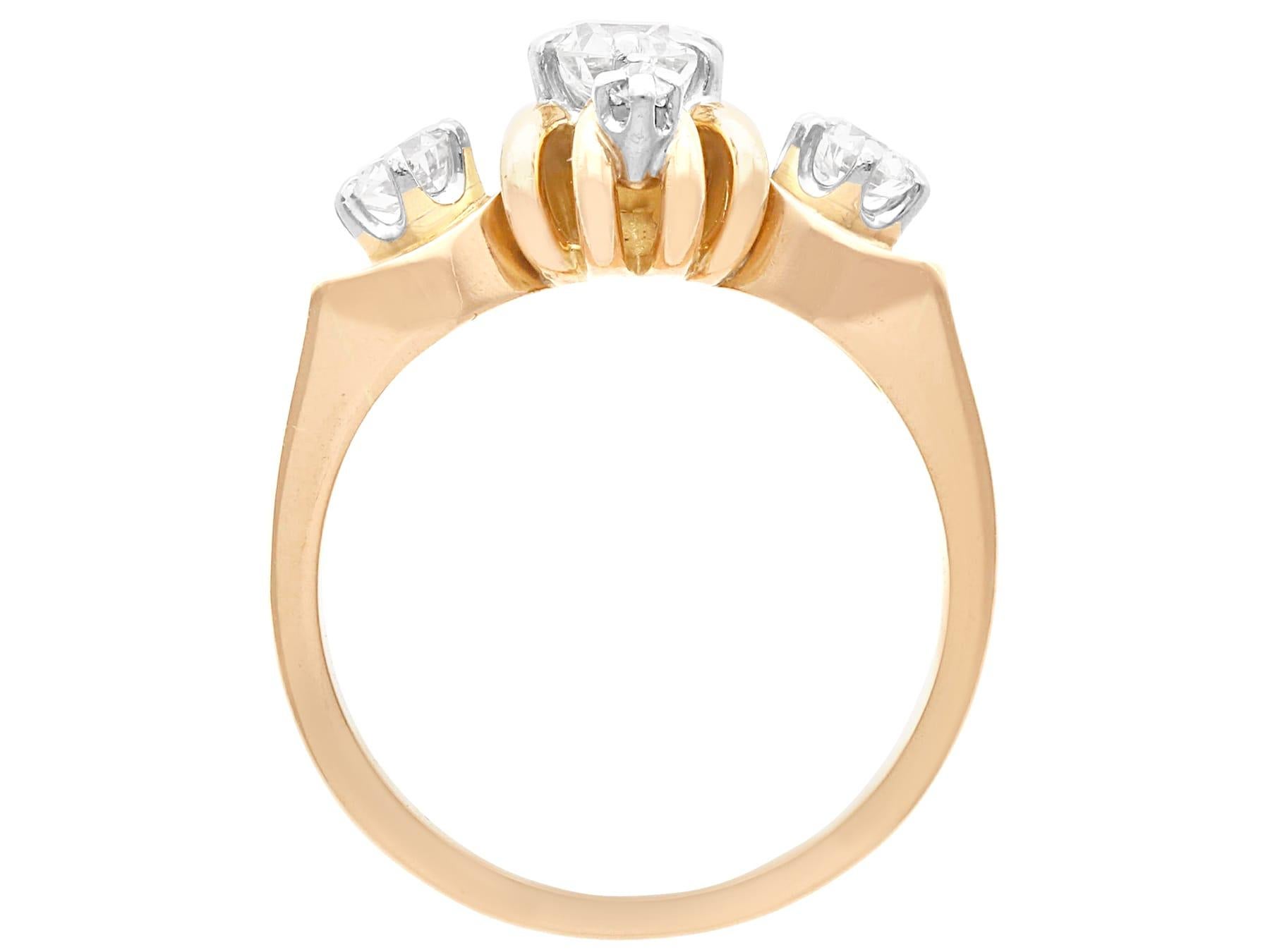 Old European Cut 1.02 Carat Diamond and 18k Rose Gold Dress Ring For Sale