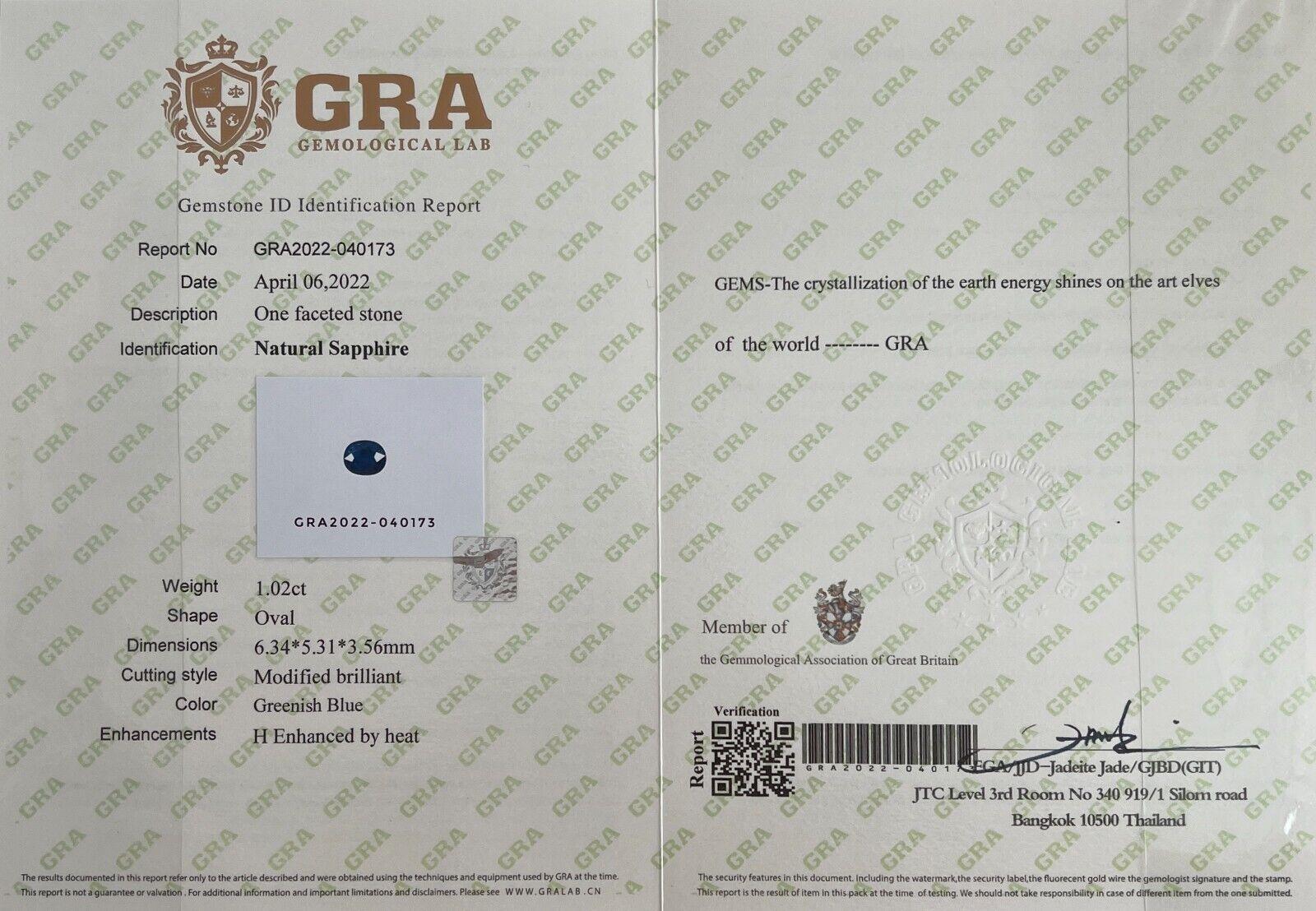 1.02ct Fine Green Blue Sapphire GRA Certified Oval Cut Rare Loose Gem For Sale 7
