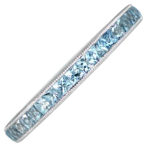 1.02ct French Cut Aquamarine Eternity Band Ring, Platinum For Sale