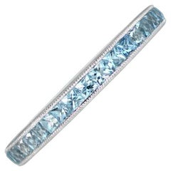 1.02ct French Cut Aquamarine Eternity Band Ring, Platinum