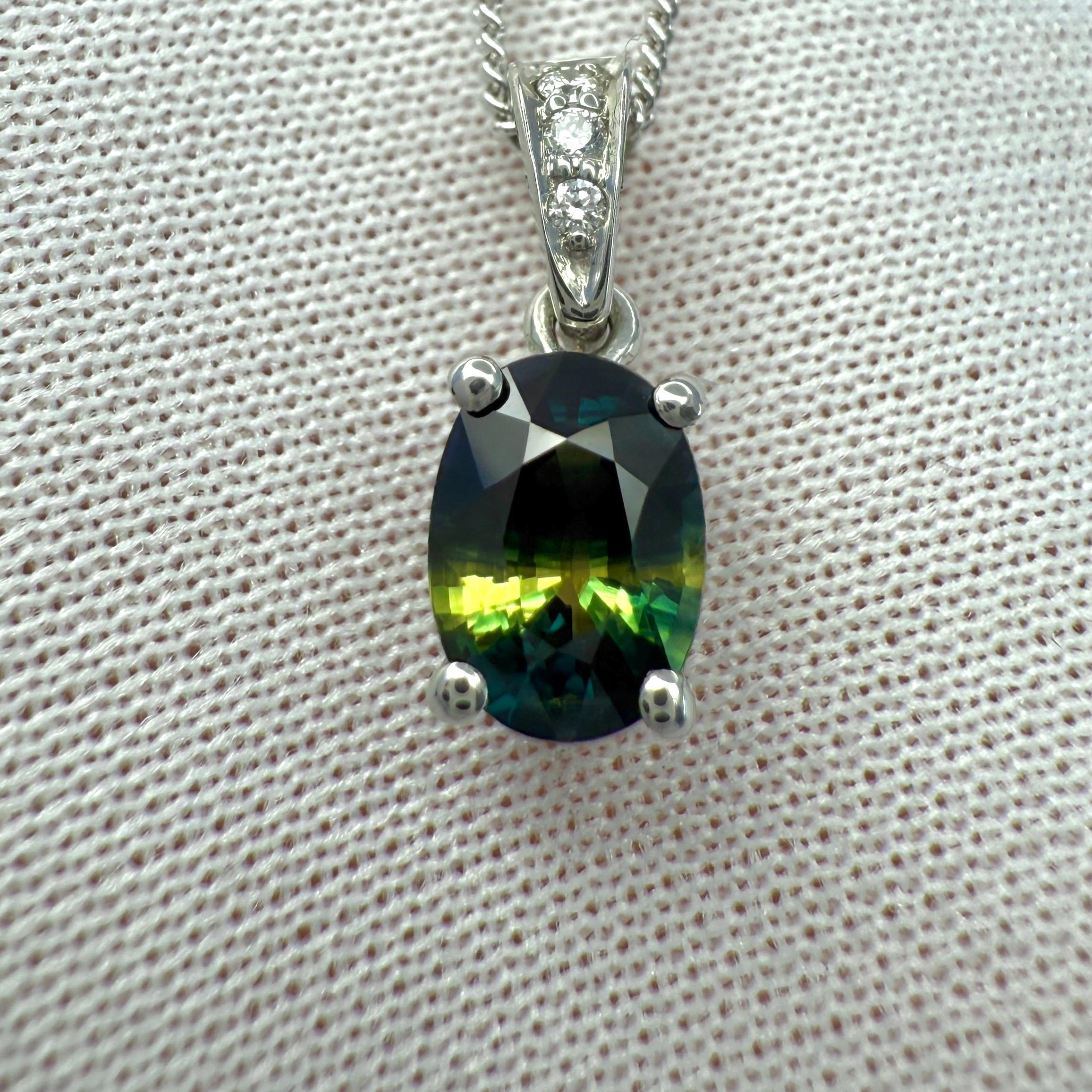 da uomo o donna Ciondolo in platino con zaffiro bicolore e diamante da 1,02 ct certificato GIA e non trattato in vendita