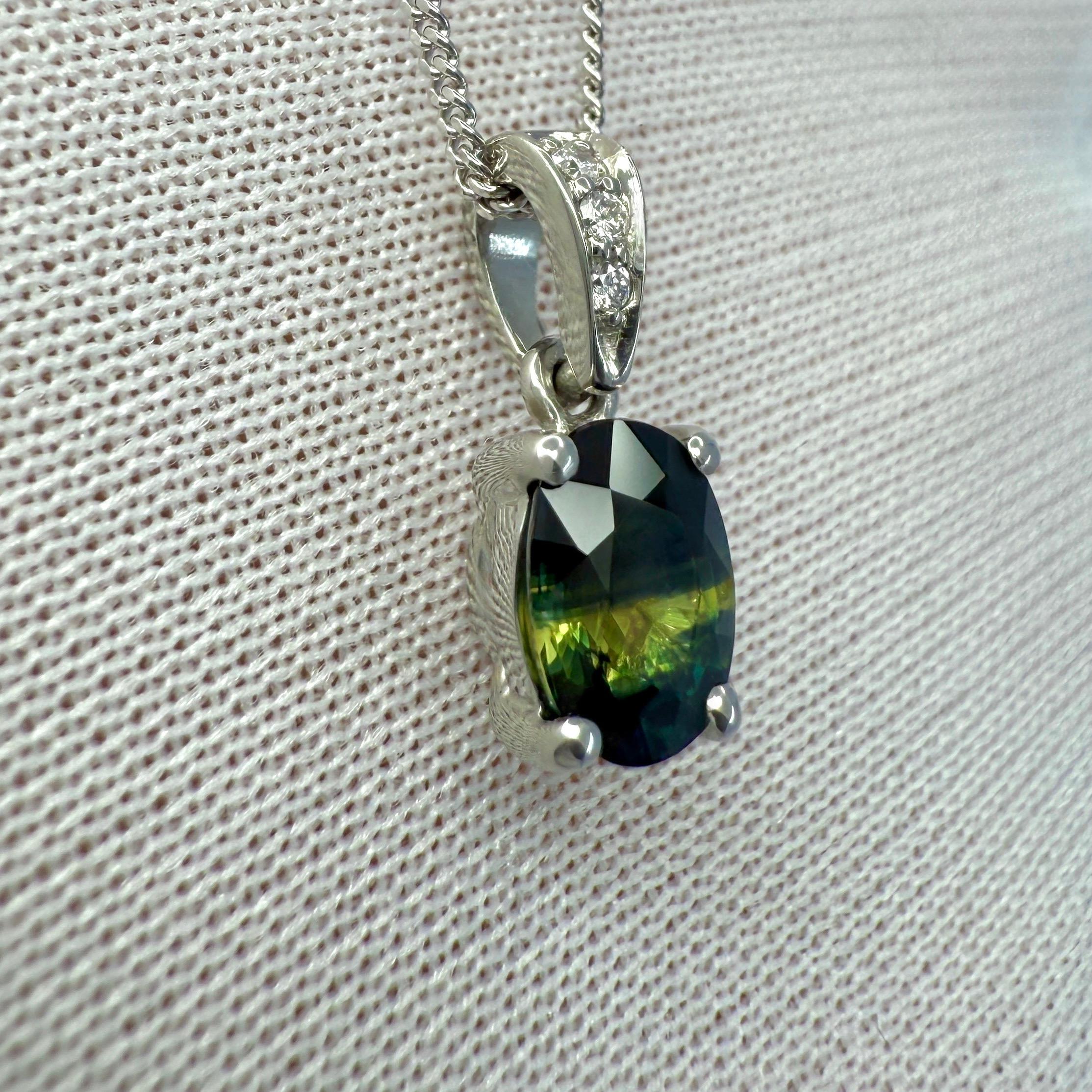 Ciondolo in platino con zaffiro bicolore e diamante da 1,02 ct certificato GIA e non trattato in vendita 1