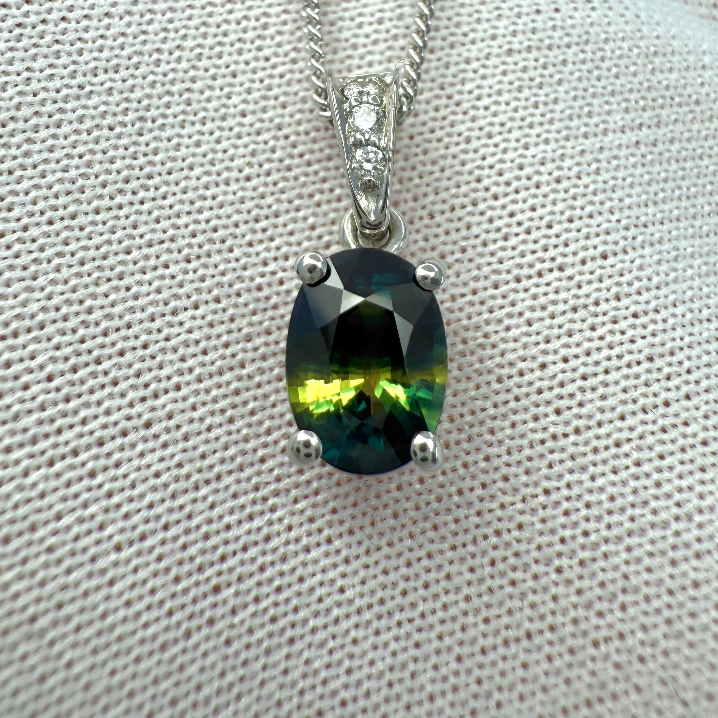 Ciondolo in platino con zaffiro bicolore e diamante da 1,02 ct certificato GIA e non trattato in vendita 2