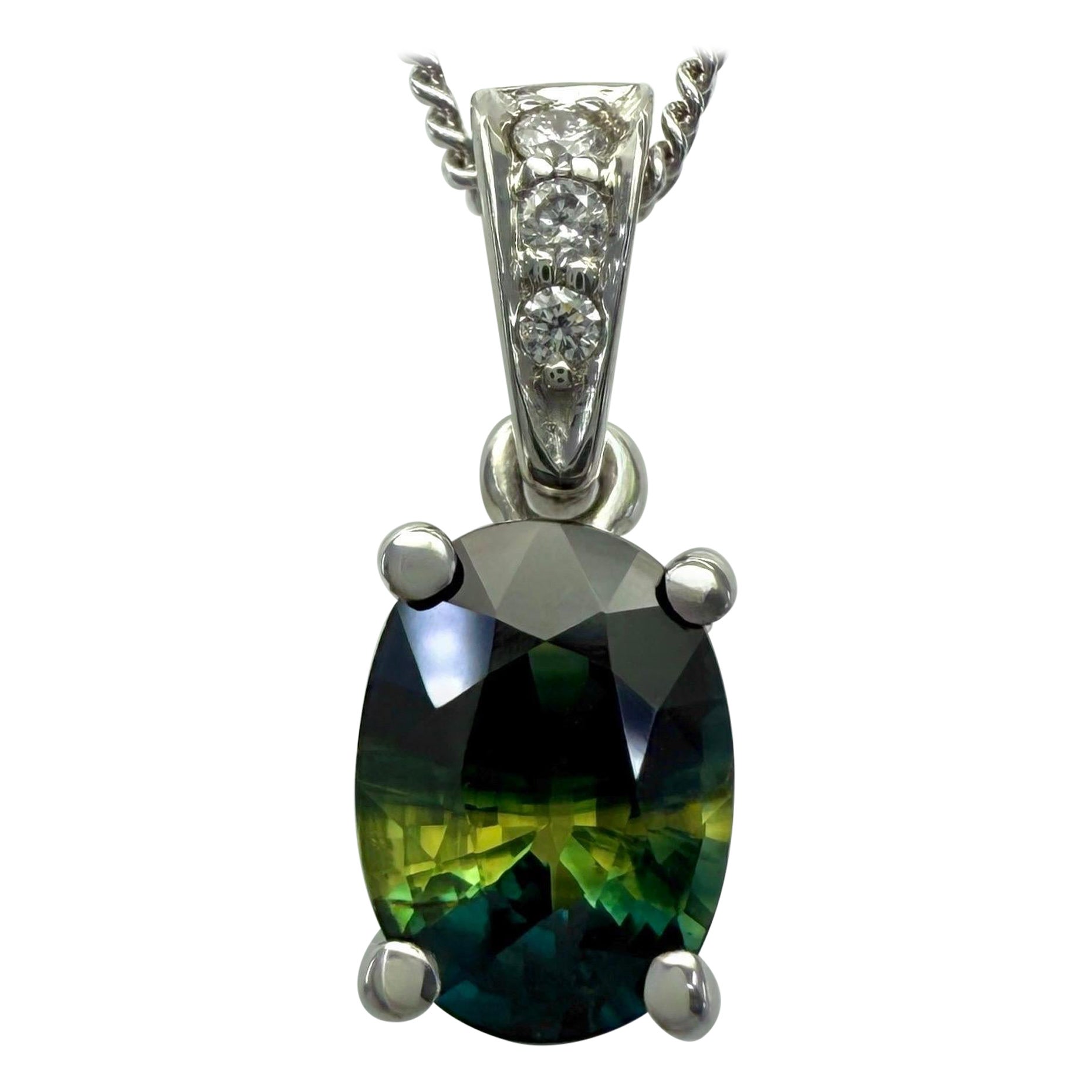 1.02ct GIA Certified Untreated Bi Colour Sapphire & Diamond Platinum Pendentif