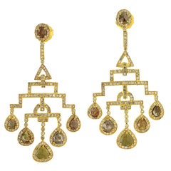 Boucles d'oreilles chandelier en or jaune 18 carats 10,2 carats de diamants de glace