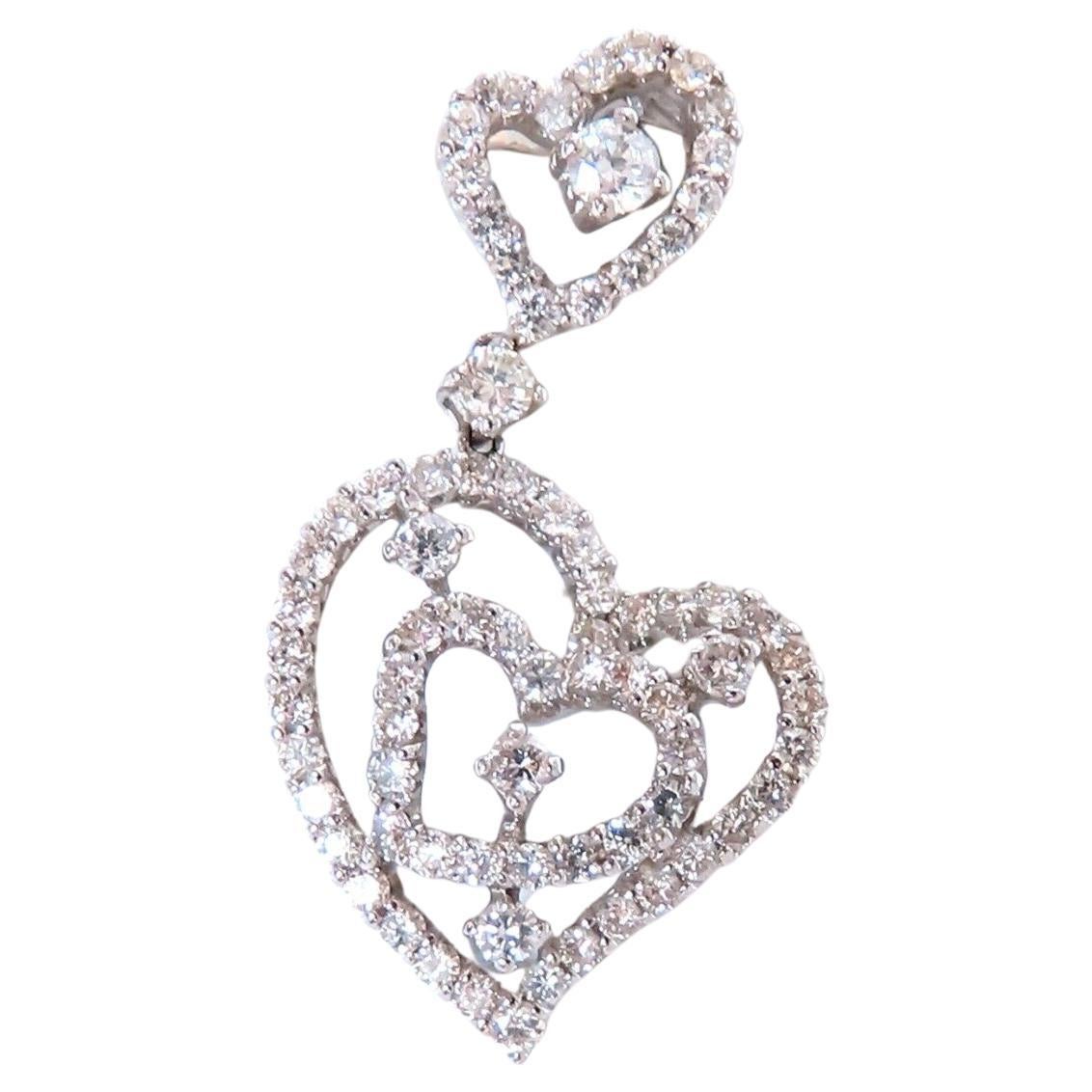 1.02ct Natural Round Diamonds Double Heart pendant 14kt For Sale