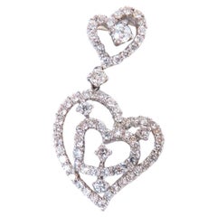 Pendentif double cœur en or 14 carats avec diamants ronds naturels de 1,02 carat