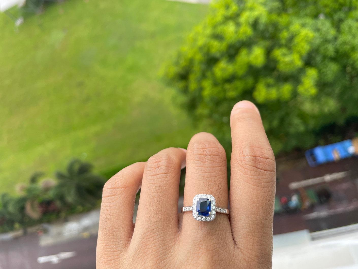 Anello con zaffiro blu e diamante 1,02 carati No Heat in oro massiccio 18 carati in vendita 6