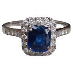 1.02Ct No Heat Bague saphir bleu et diamant en or massif 18k