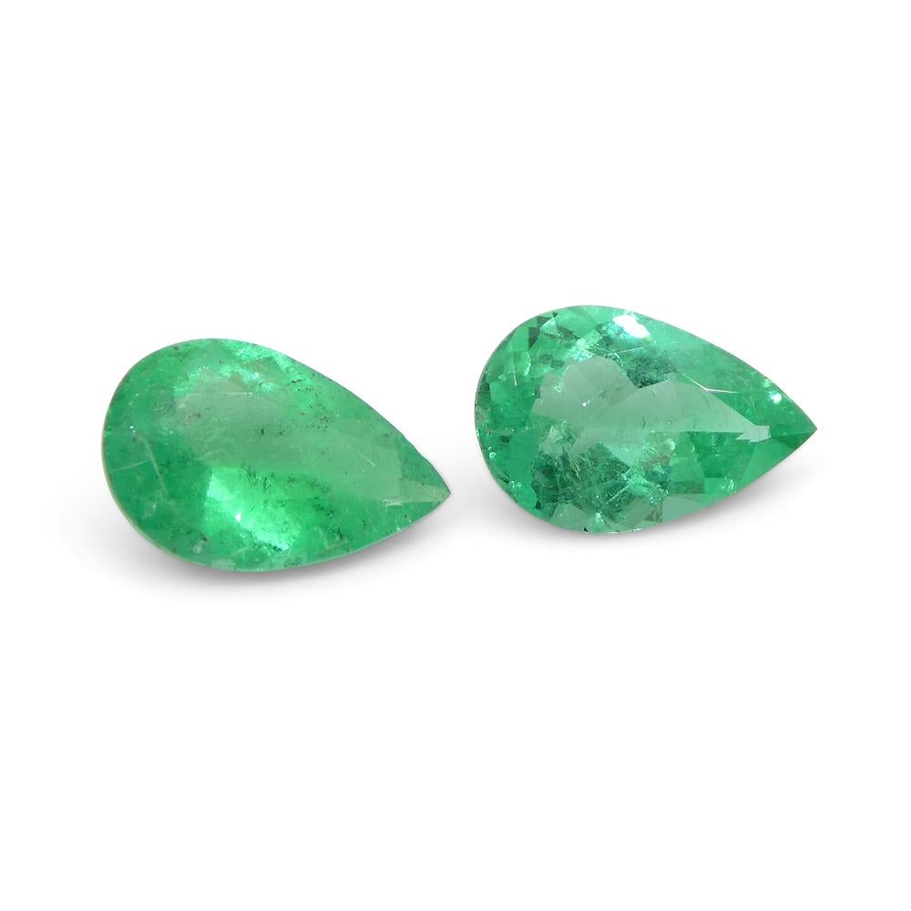 1.02ct Pair Pear Green Emerald from Colombia For Sale 7