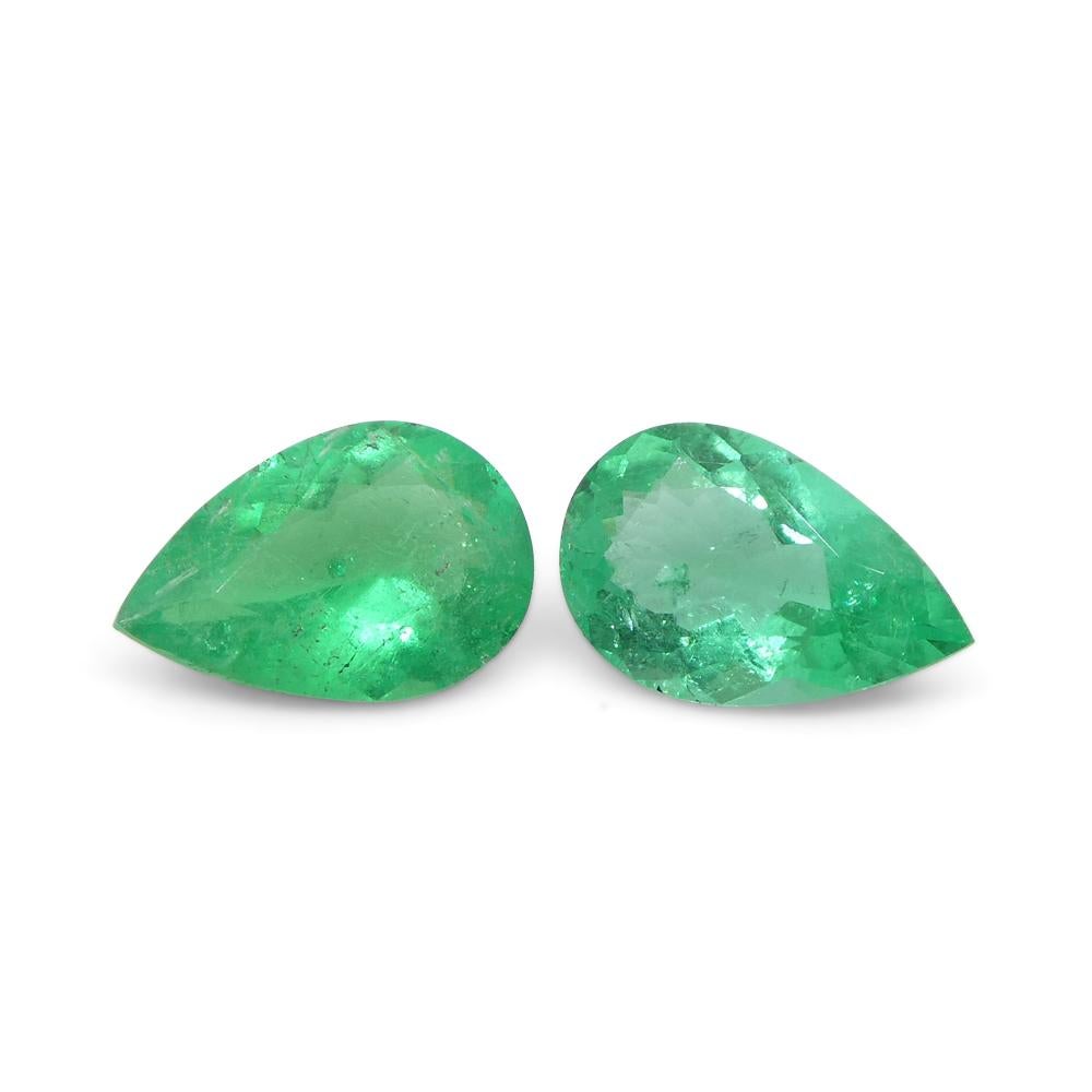 1.02ct Pair Pear Green Emerald from Colombia For Sale 8
