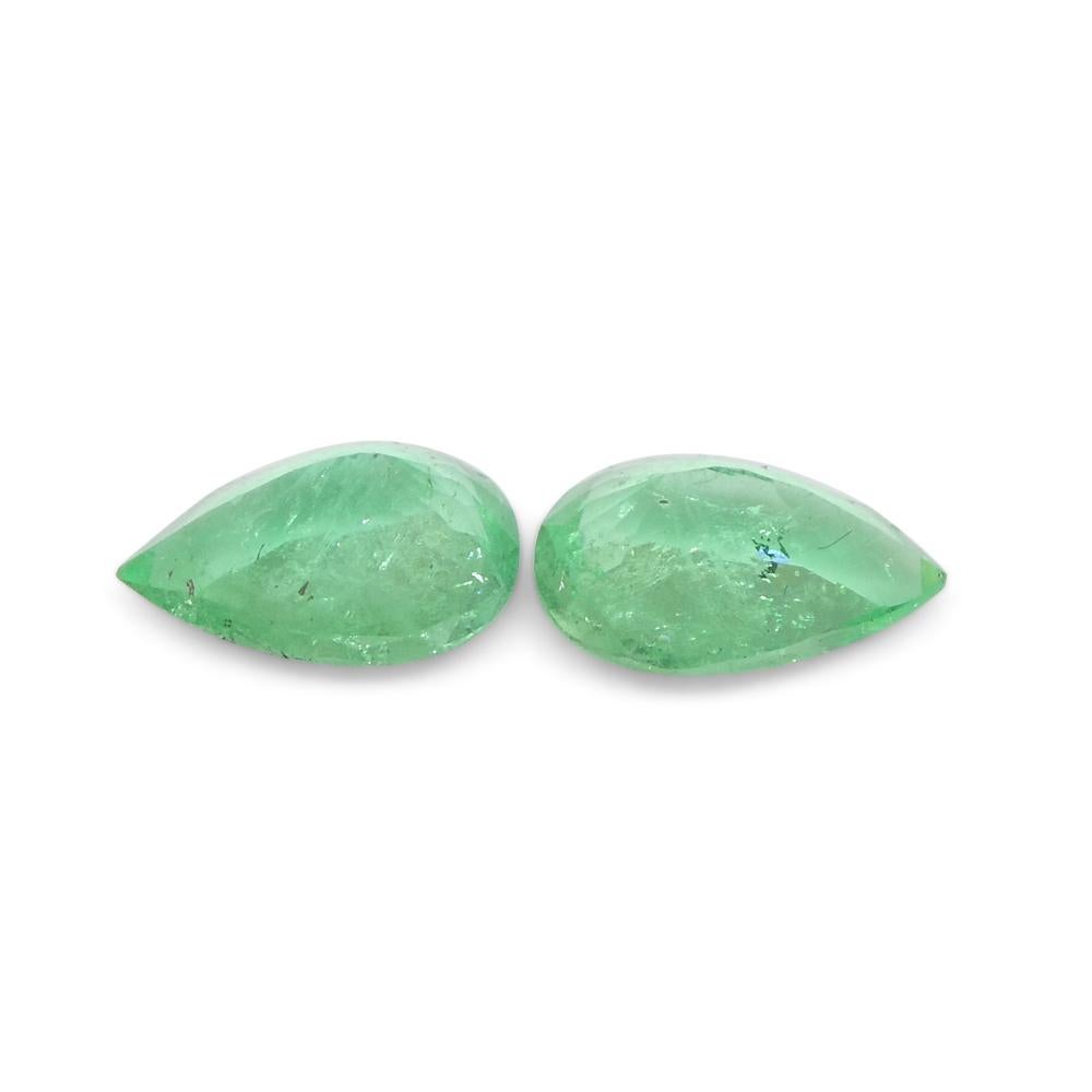 1.02ct Pair Pear Green Emerald from Colombia For Sale 8