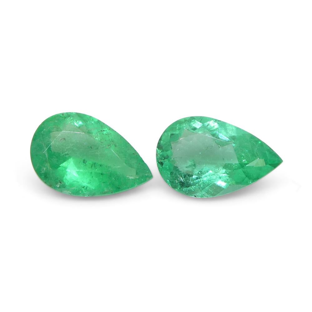 1.02ct Pair Pear Green Emerald from Colombia For Sale 2