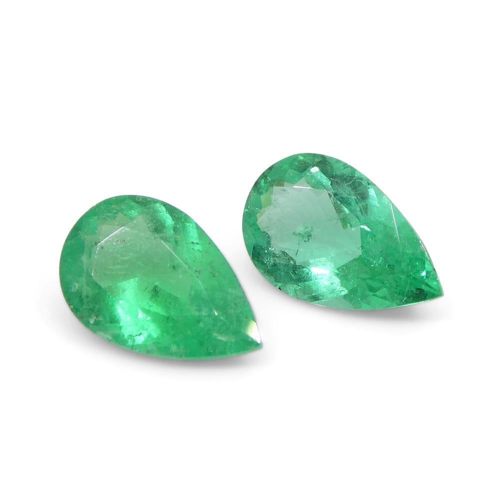 1.02ct Pair Pear Green Emerald from Colombia For Sale 3