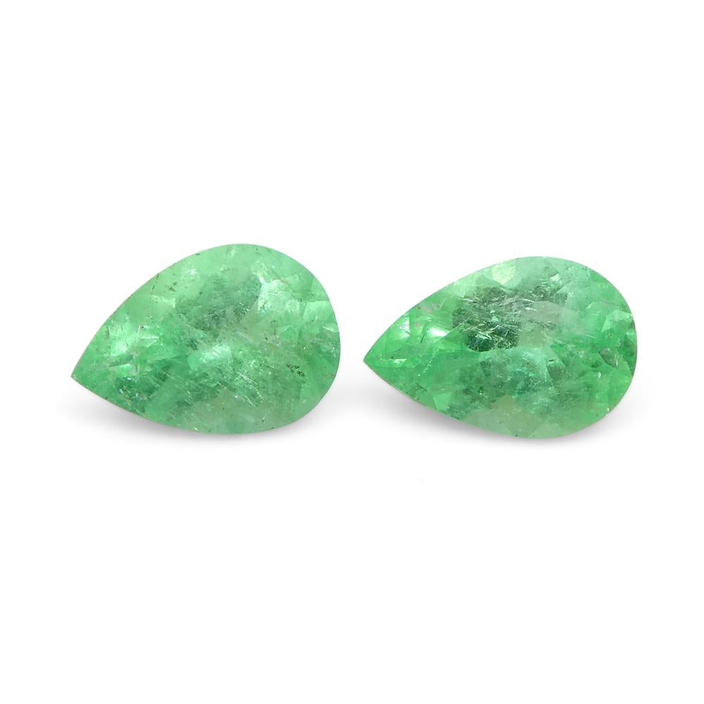 1.02ct Pair Pear Green Emerald from Colombia For Sale 4