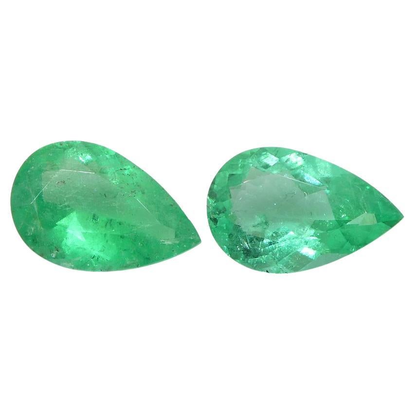 1.02ct Pair Pear Green Emerald from Colombia For Sale