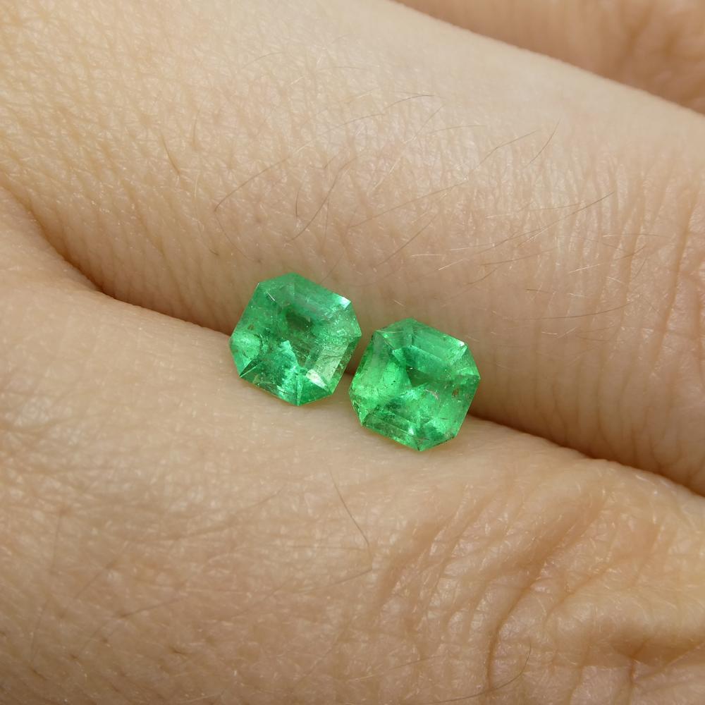 1.02ct Pair Square Green Emerald from Colombia For Sale 6
