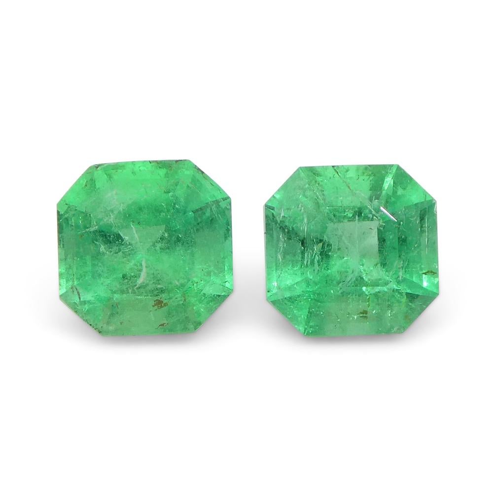 1.02ct Pair Square Green Emerald from Colombia For Sale 7