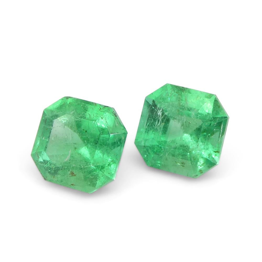 Paire d'émeraudes vertes carrées de Colombie de 1,02 carat en vente 8