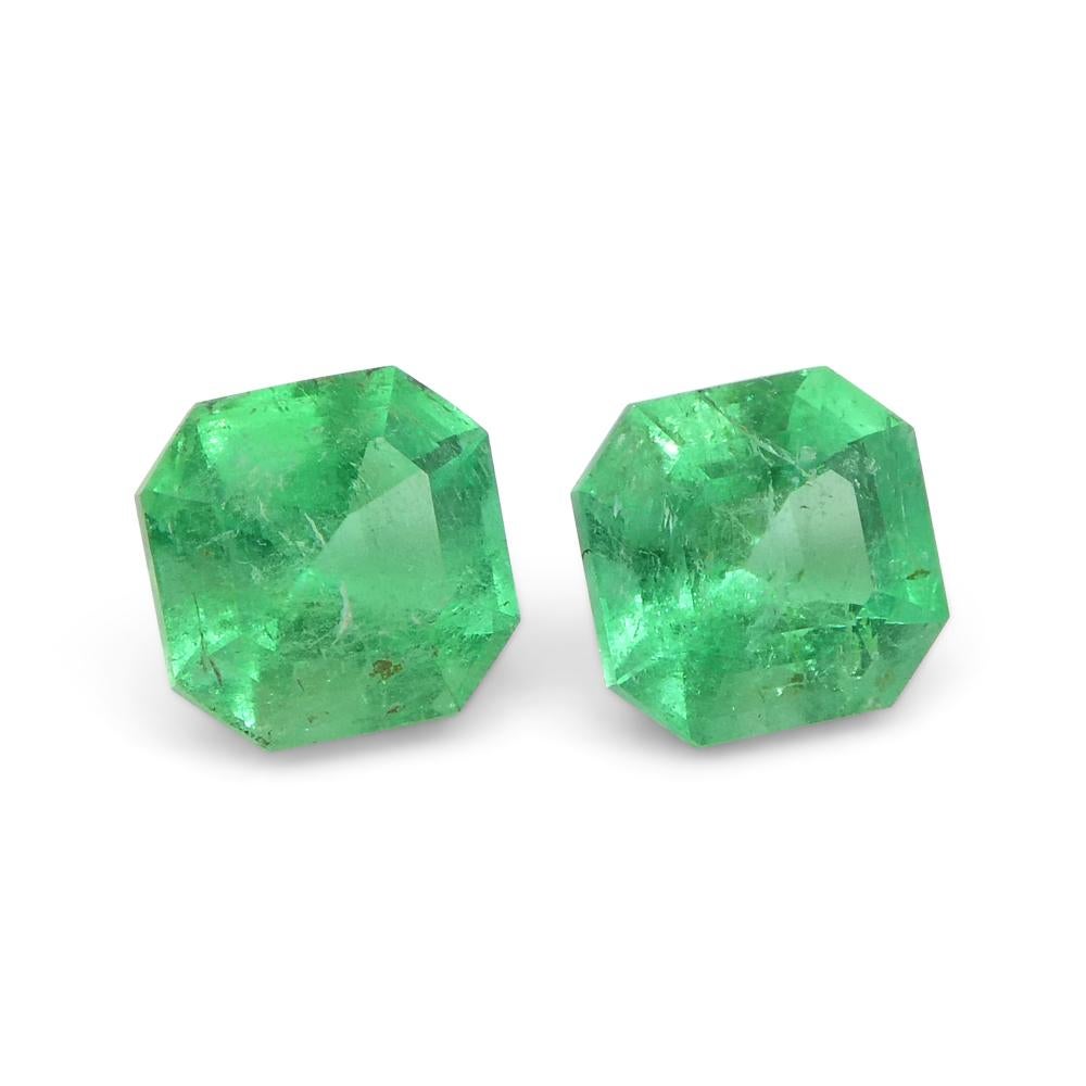 1.02ct Pair Square Green Emerald from Colombia For Sale 2