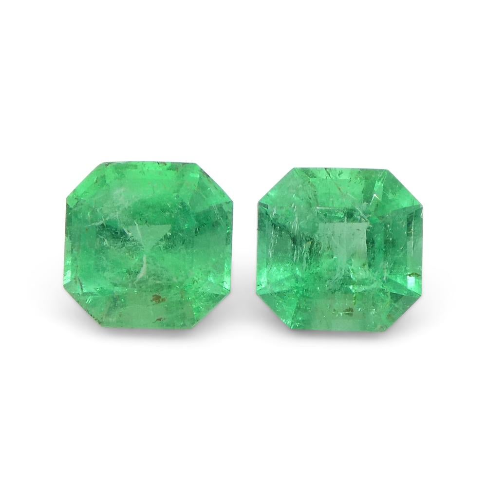 1.02ct Pair Square Green Emerald from Colombia For Sale 3