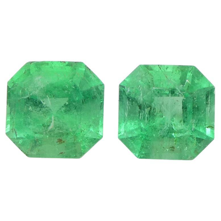 Paire d'émeraudes vertes carrées de Colombie de 1,02 carat