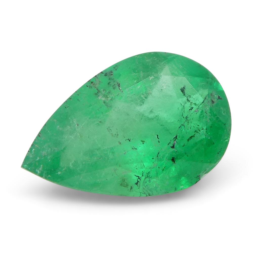 Brilliant Cut 1.02ct Pear Green Emerald from Colombia For Sale