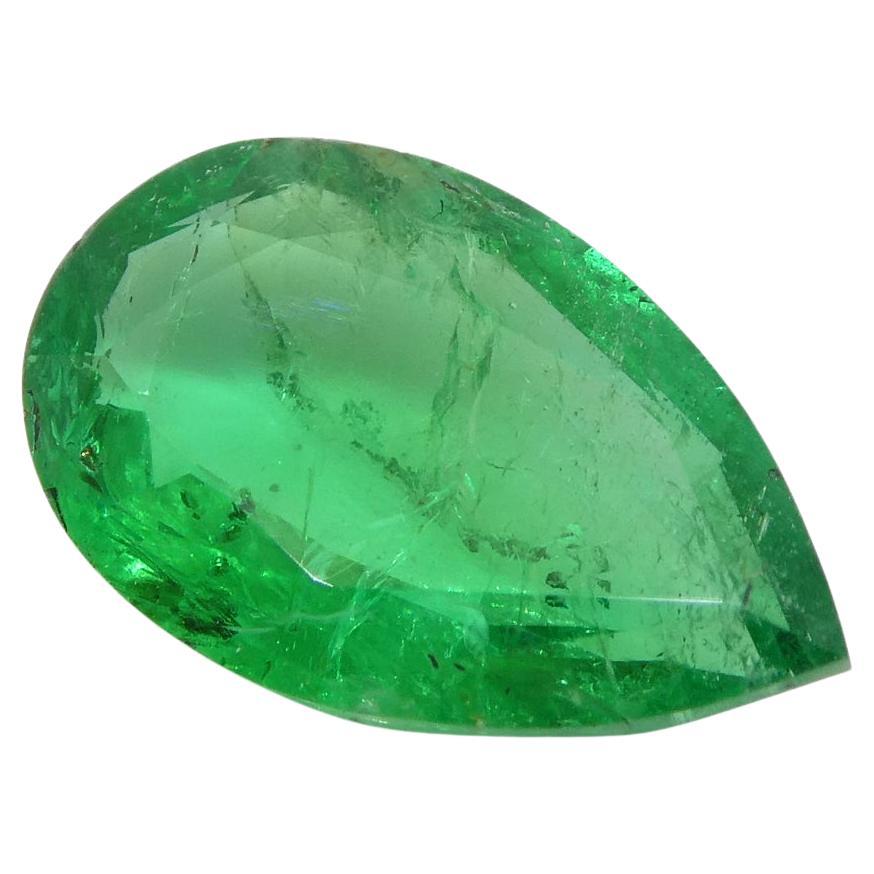 1.02ct Pear Shape Green Emerald from Zambia For Sale