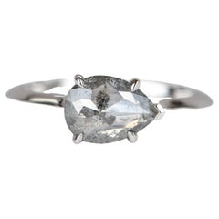 1.02ct Pear Shape Salt and Pepper Diamond Sideways 14K Gold Engagement Ring