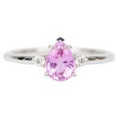 1.02ct Pink Sapphire Trio Ring 14K White Gold Moissanite Sides AD1801-9