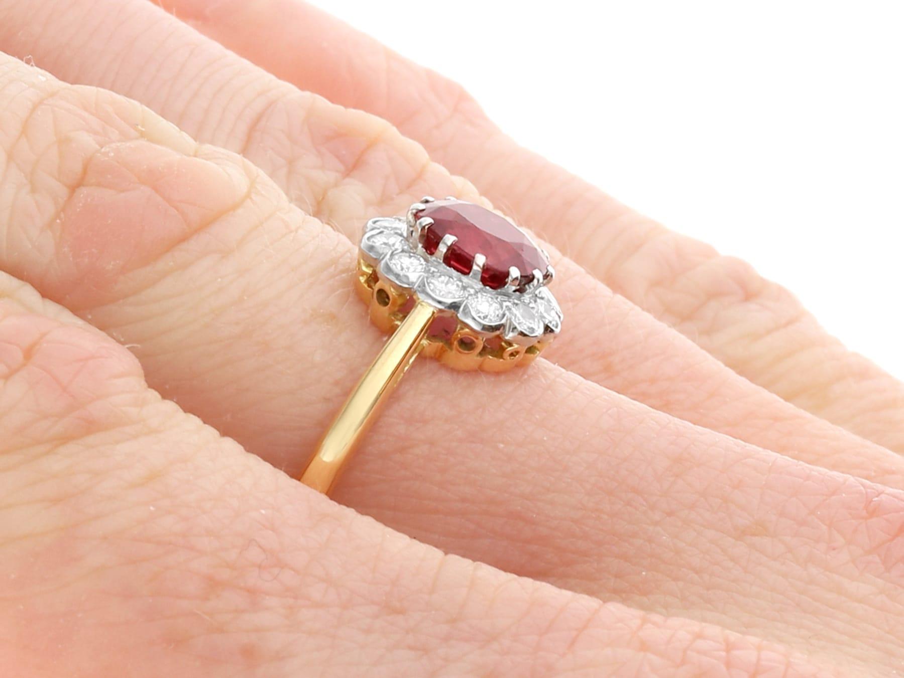1.02Ct Ruby and 0.33Ct Diamond 18k Yellow Gold Cluster Ring Circa 1930 For Sale 5
