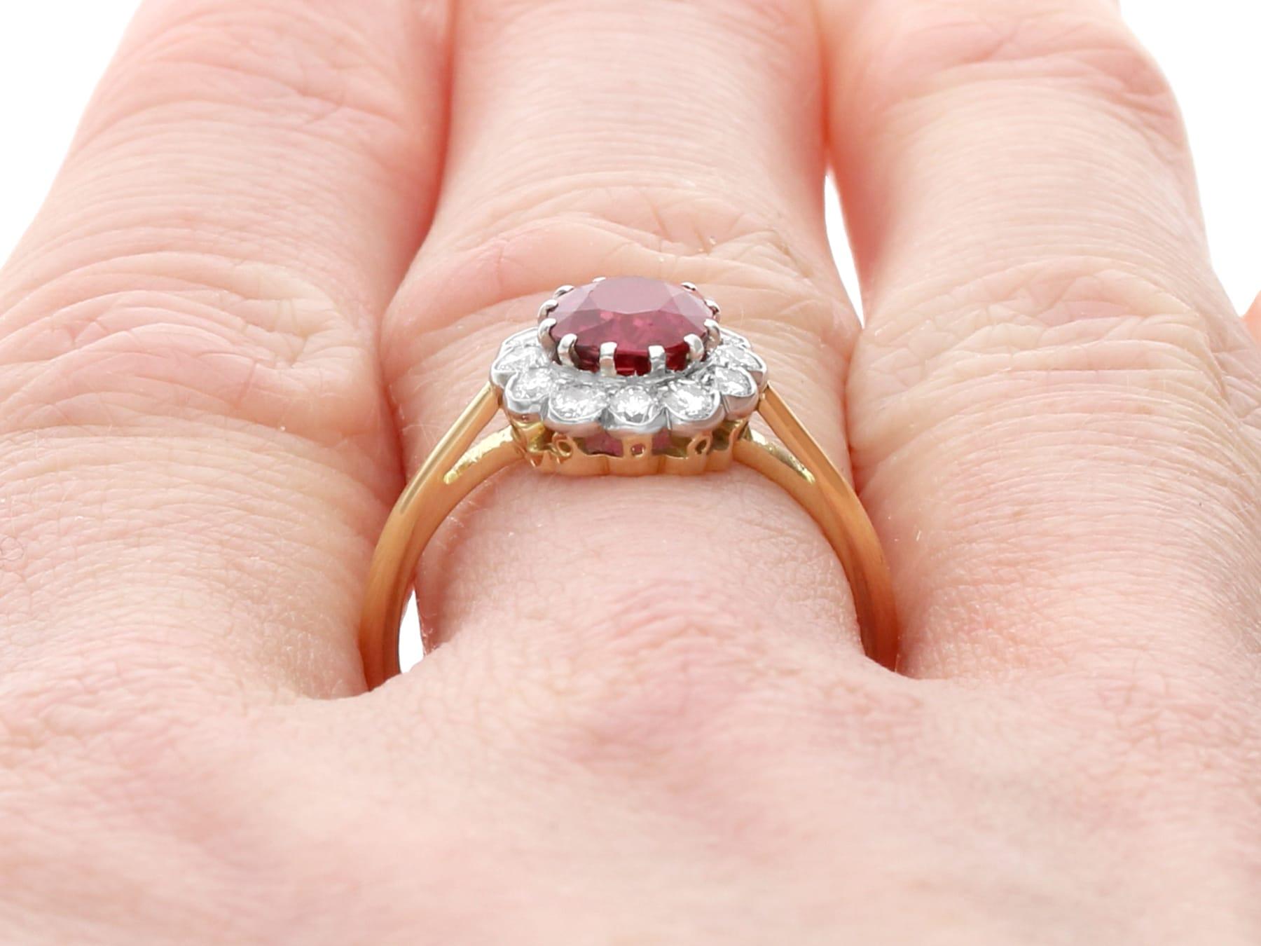 1.02Ct Ruby and 0.33Ct Diamond 18k Yellow Gold Cluster Ring Circa 1930 For Sale 6