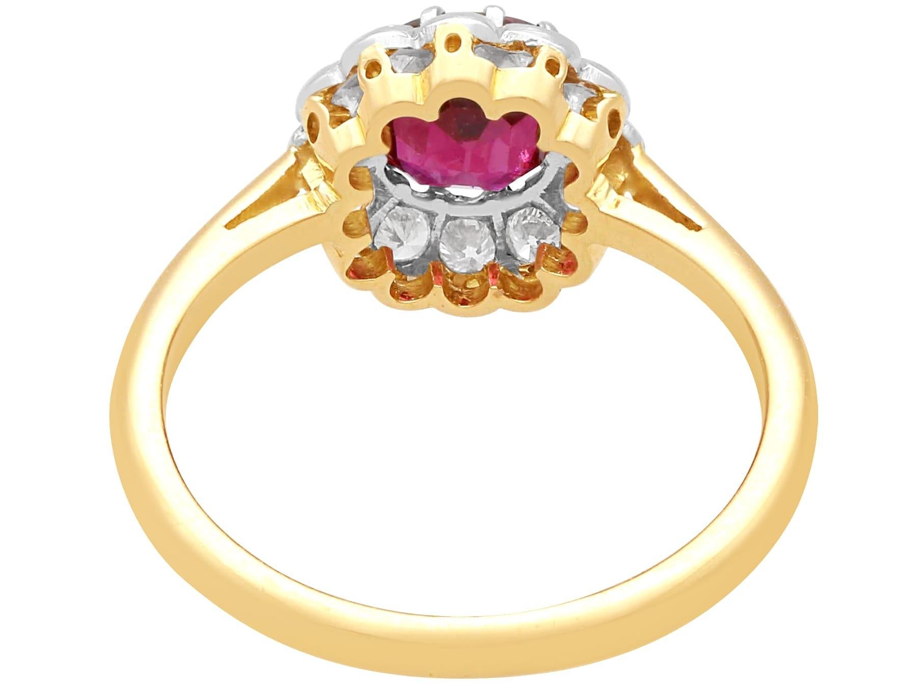 Women's or Men's 1.02Ct Ruby and 0.33Ct Diamond 18k Yellow Gold Cluster Ring Circa 1930 For Sale