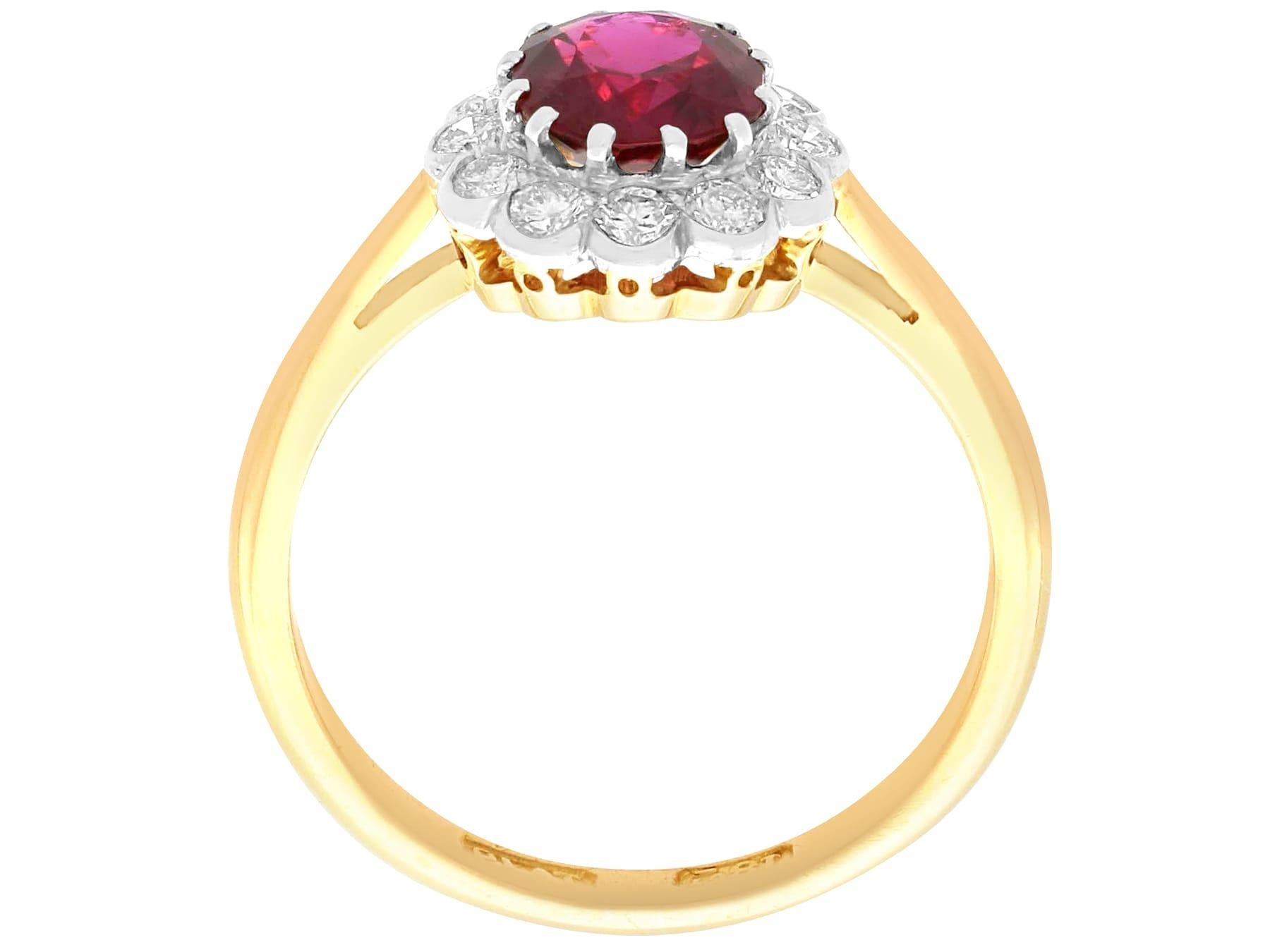 1.02Ct Ruby and 0.33Ct Diamond 18k Yellow Gold Cluster Ring Circa 1930 For Sale 1