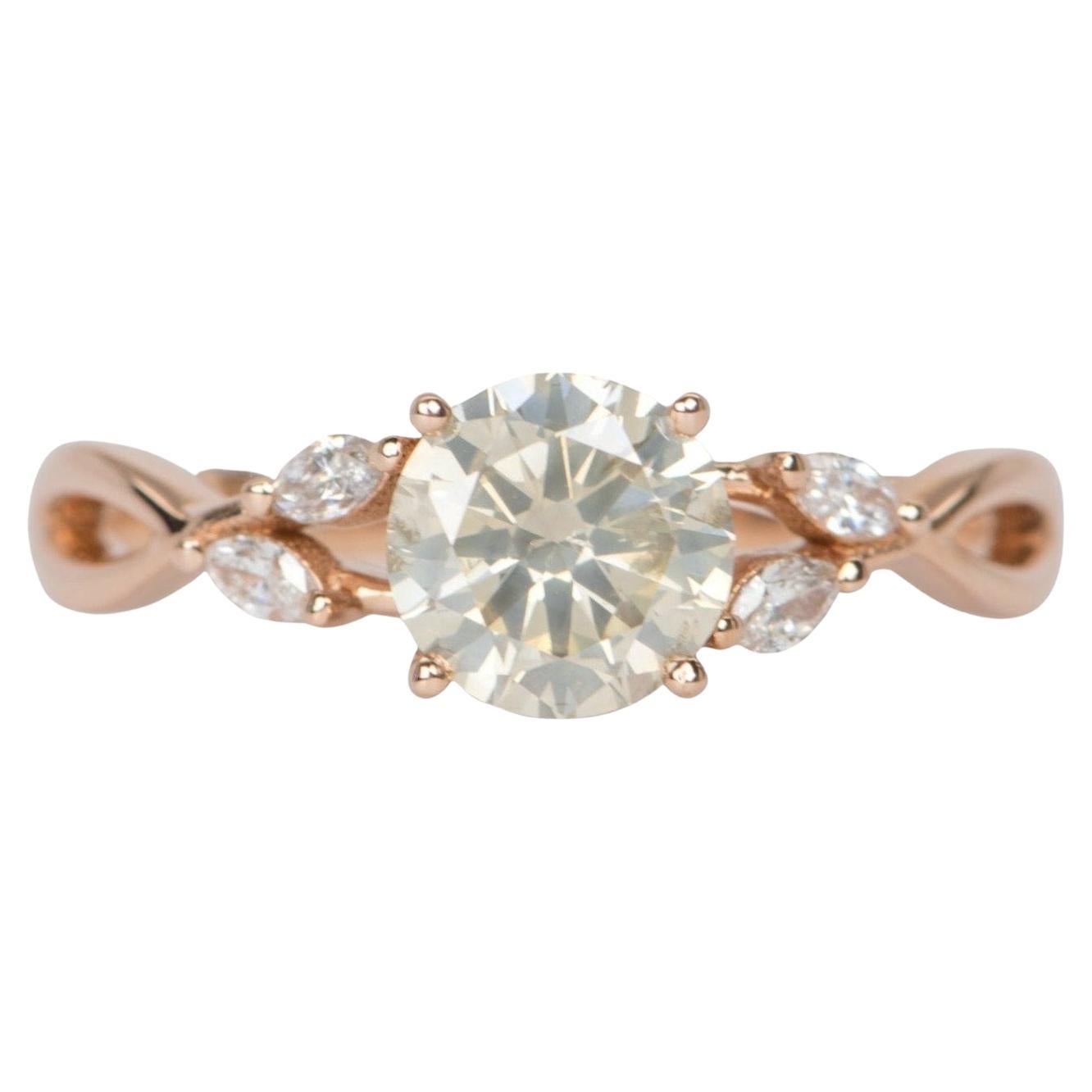 1.02 Carat Soft Champagne Natural Diamond Leafy Ring 14k Rose Gold R6435 For Sale