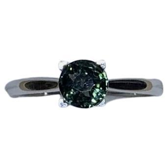 1.02ct Teal Sapphire Solitaire Engagement Ring 18ct White Gold For Sale