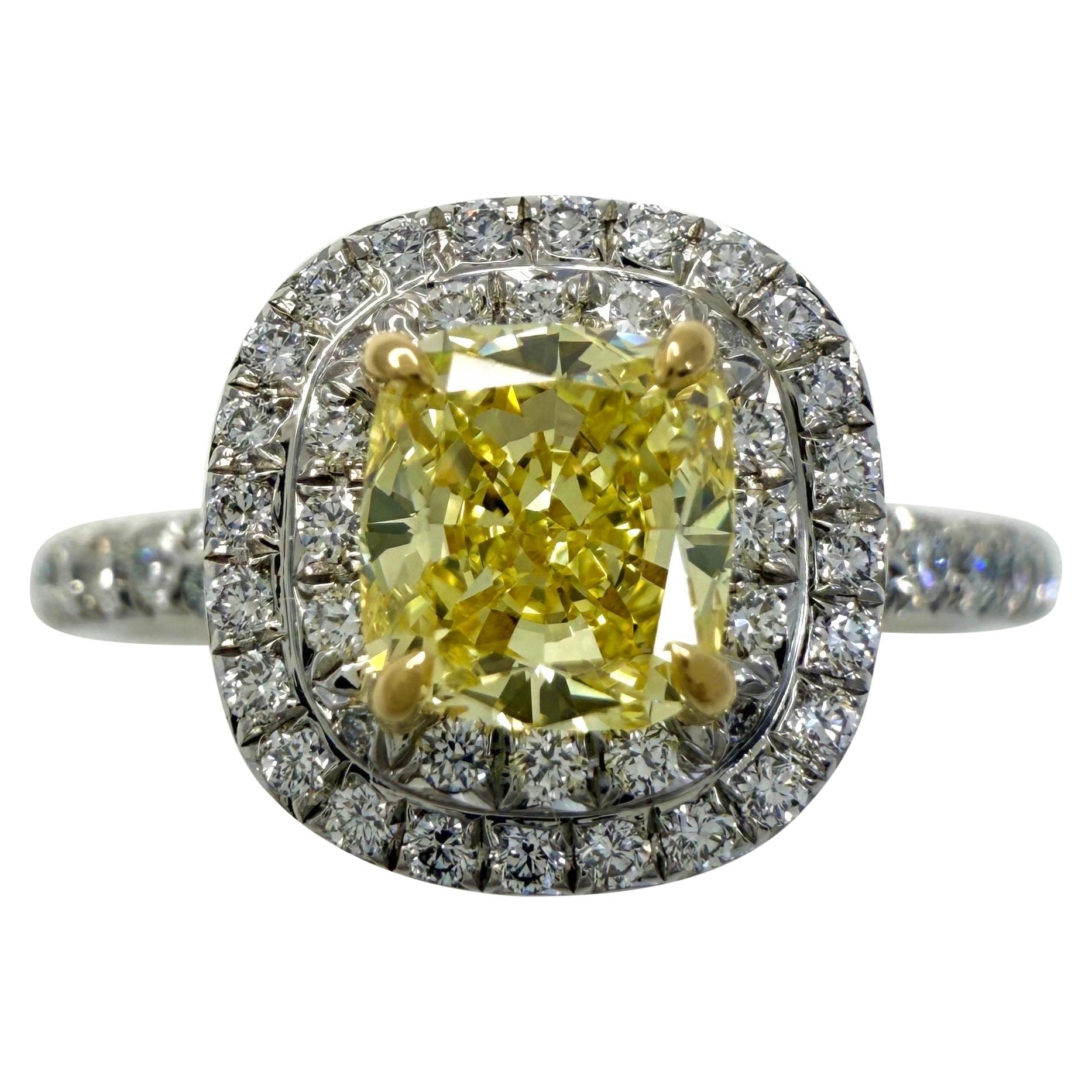1.02ct Tiffany
Co Fancy Intense Yellow Diamond Gold Platinum Soleste Halo Ring