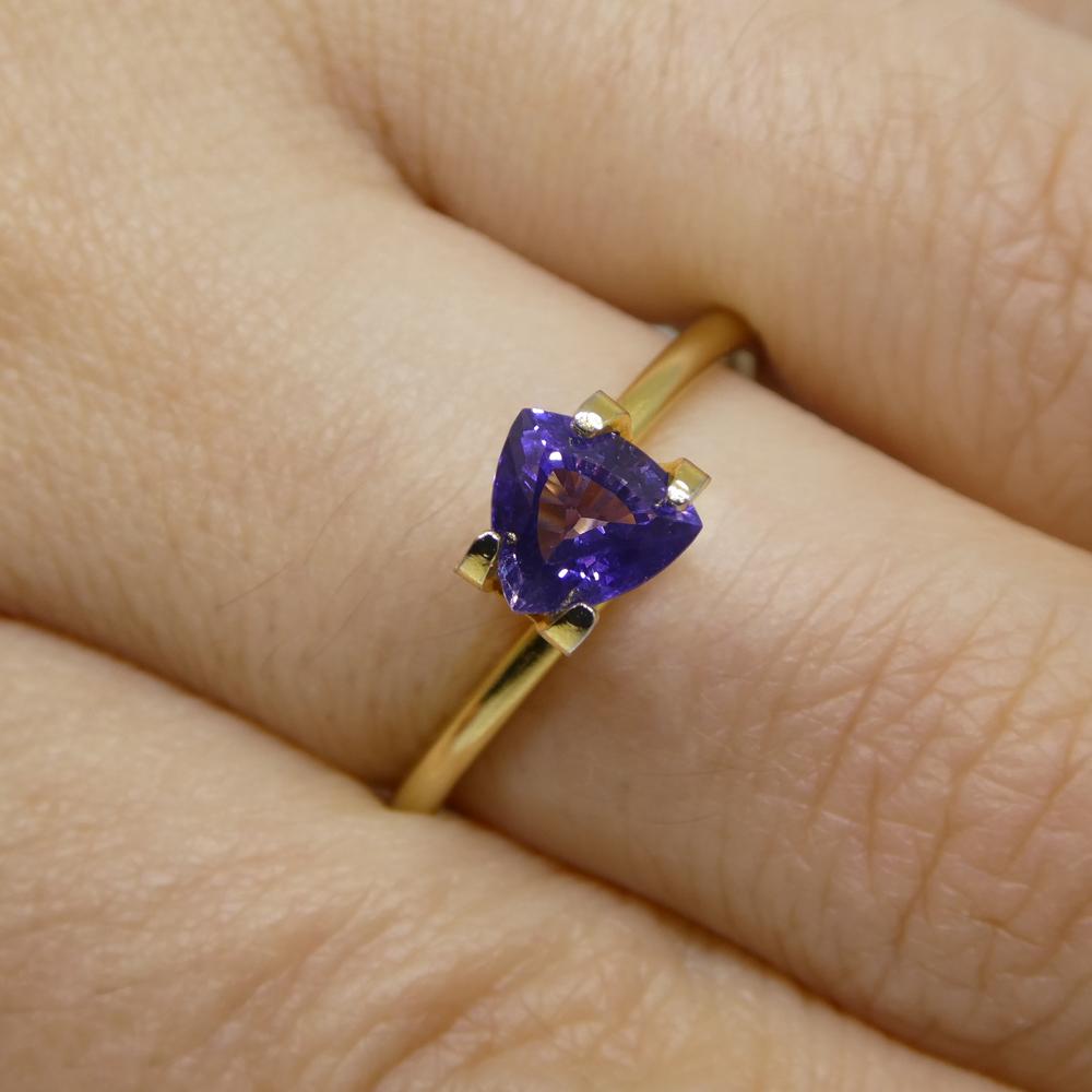 Description:

Gem Type: Sapphire
Number of Stones: 1
Weight: 1.02 cts
Measurements: 5.99 x 5.83 x 3.70 mm
Shape: Trillion
Cutting Style Crown: Brilliant
Cutting Style Pavilion: Brilliant
Transparency: Transparent
Clarity: Very Very Slightly