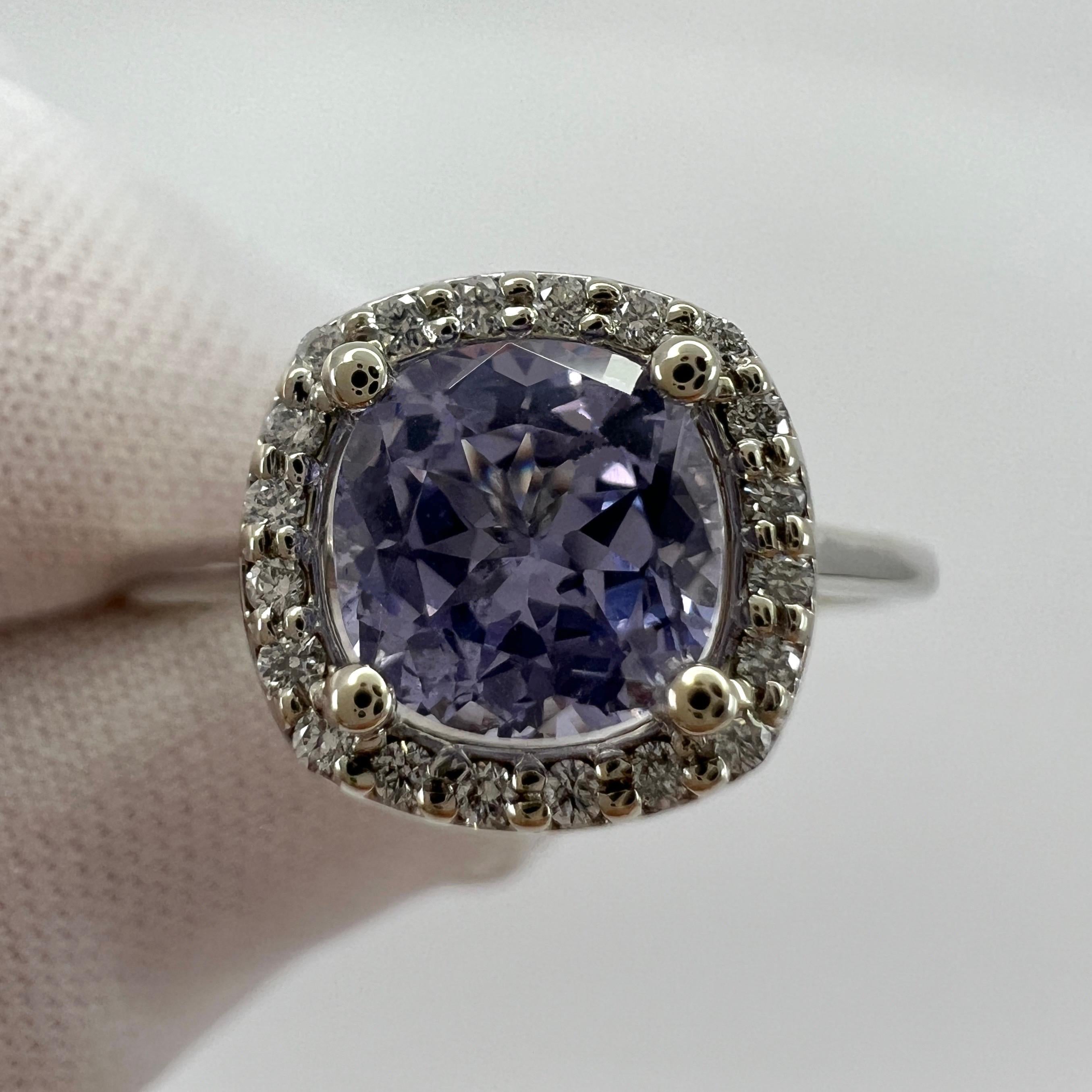 1.02ct Vivid Lilac Purple Spinel & Diamond 18k White Gold Cushion Cut Halo Ring For Sale 7