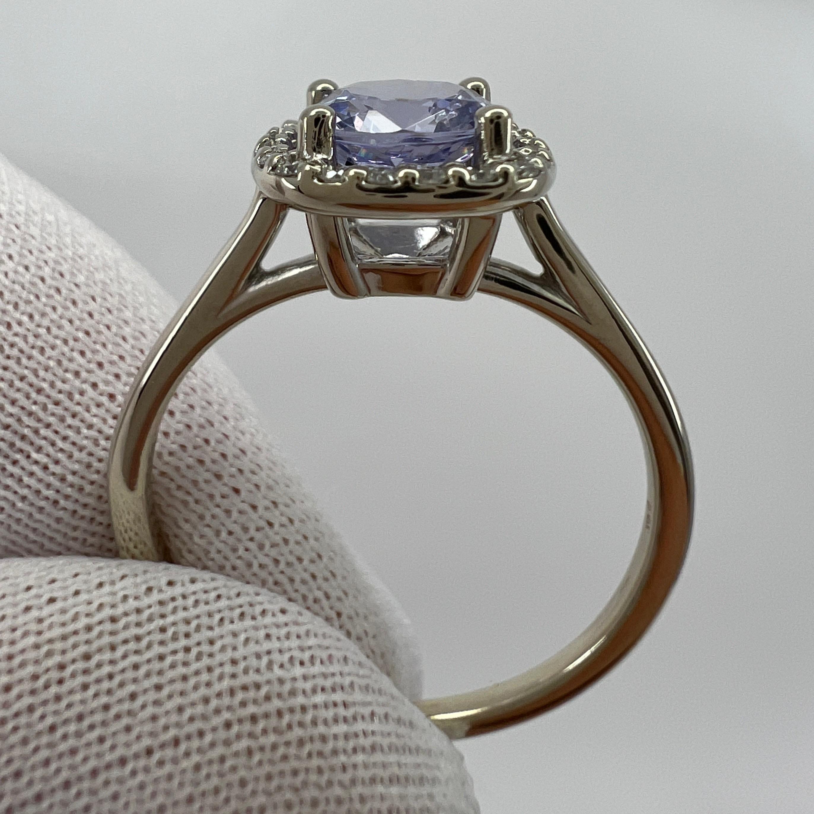 1.02ct Vivid Lilac Purple Spinel & Diamond 18k White Gold Cushion Cut Halo Ring For Sale 4