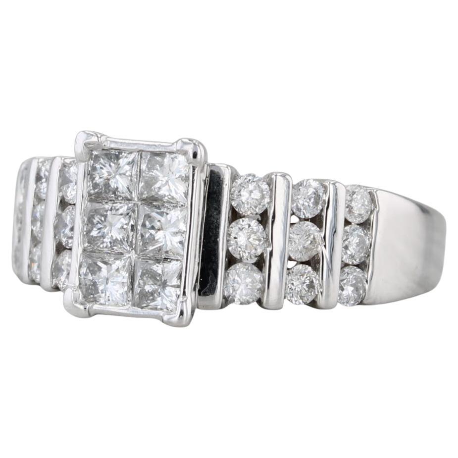 1.02ctw Diamond Cluster Engagement Ring 14k White Gold Size 5.5