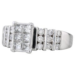 1.02ctw Diamond Cluster Engagement Ring 14k White Gold Size 5.5