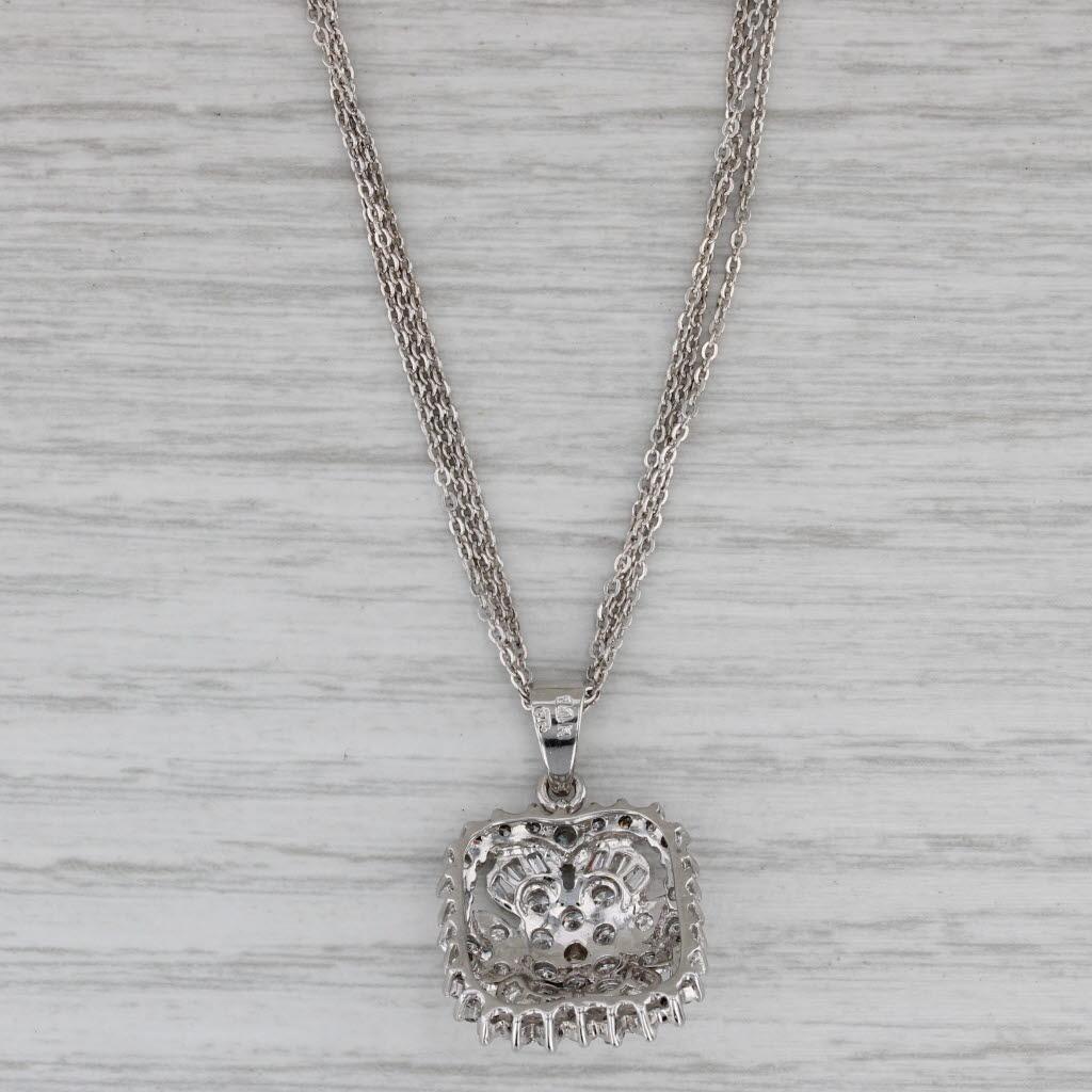 Taille ronde 1.02ctw Diamond Flower Pendant Necklace 14k Gold Multistrand Cable Chain 17