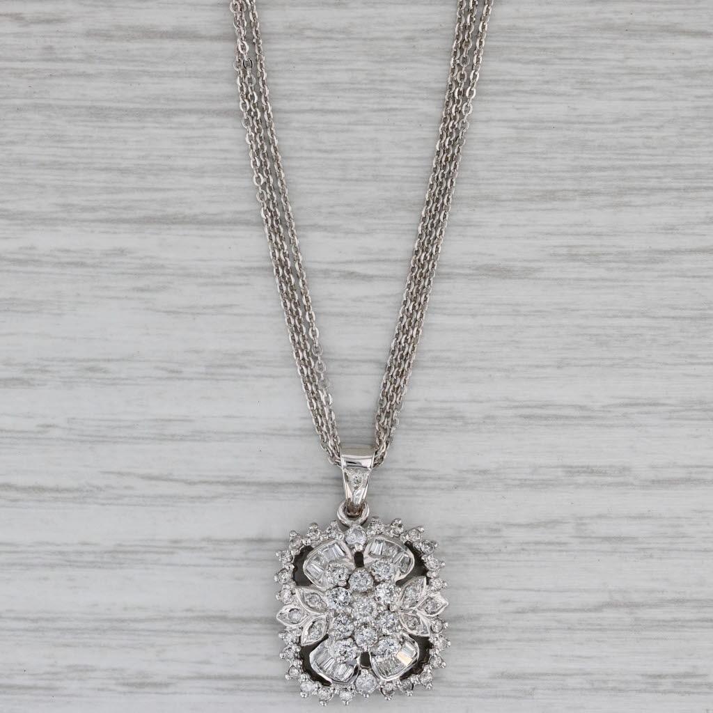 1.02ctw Diamond Flower Pendant Necklace 14k Gold Multistrand Cable Chain 17