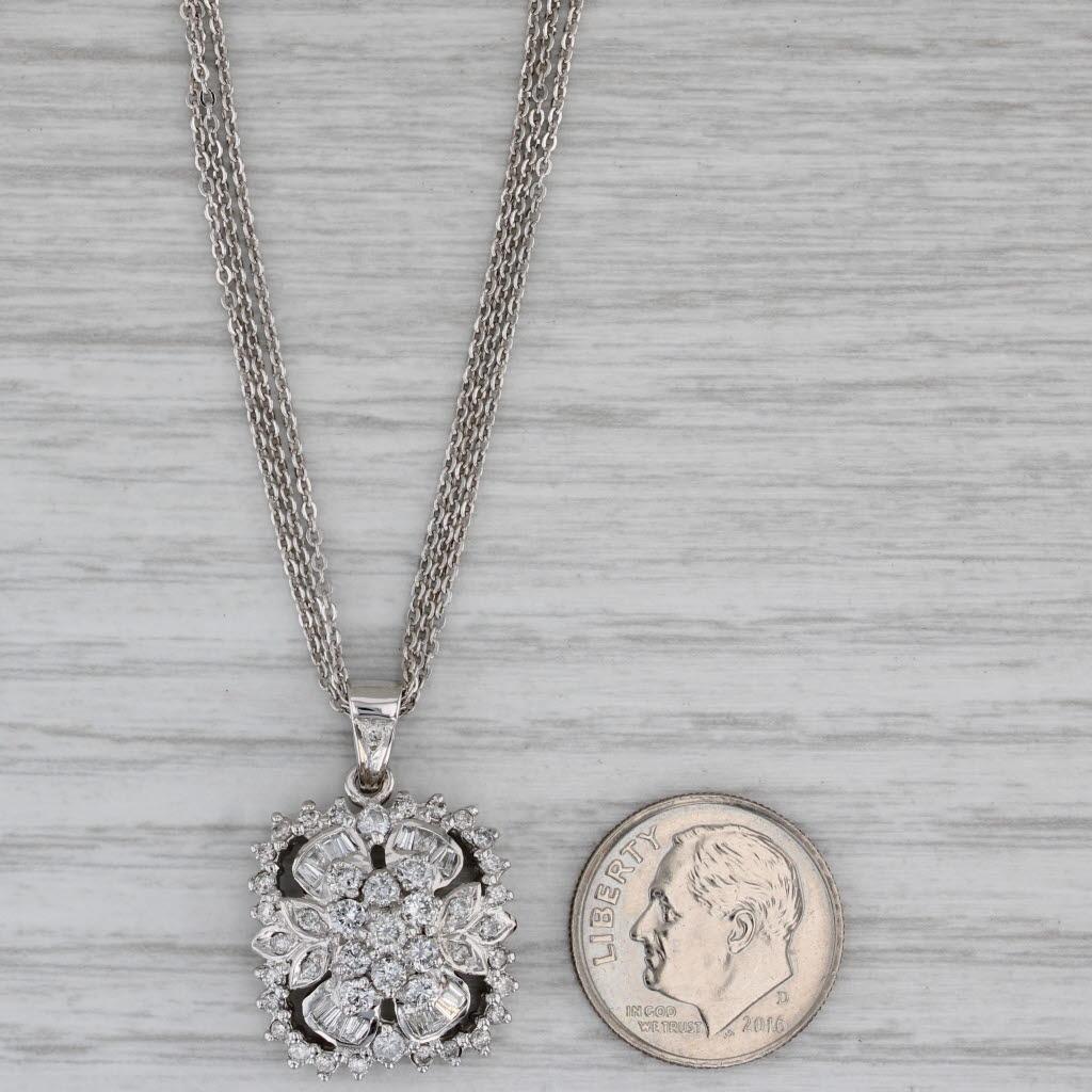 1.02ctw Diamond Flower Pendant Necklace 14k Gold Multistrand Cable Chain 17